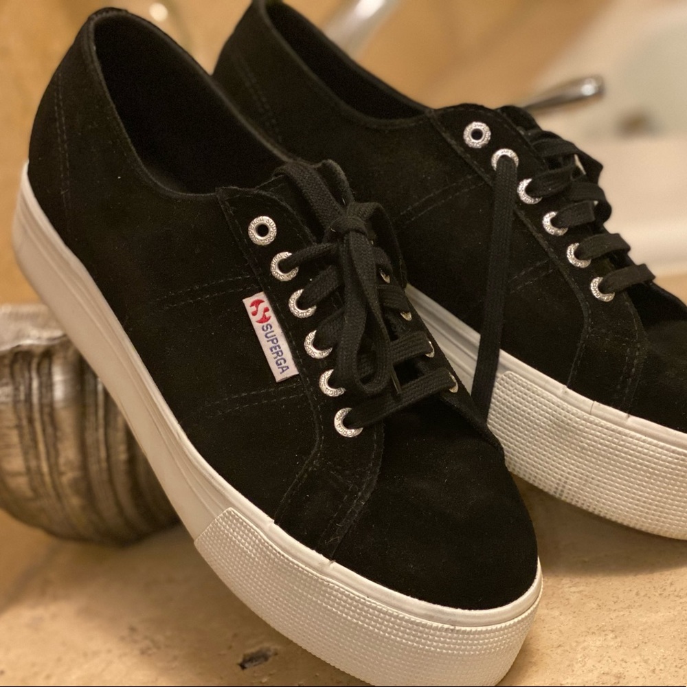 Superga Women’s Sneaker Platforms - Black Velvet